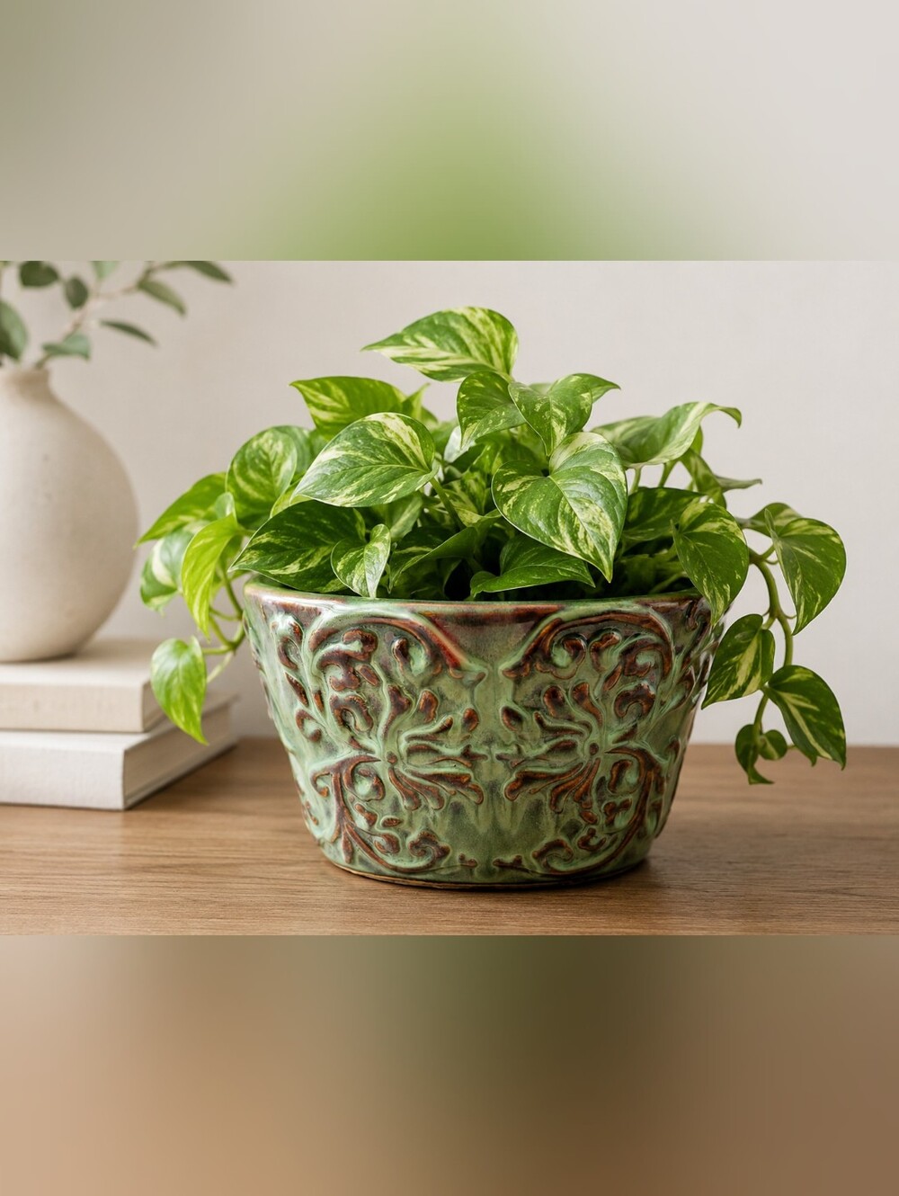 Artisan Green Glaze with Copper Brown Planter